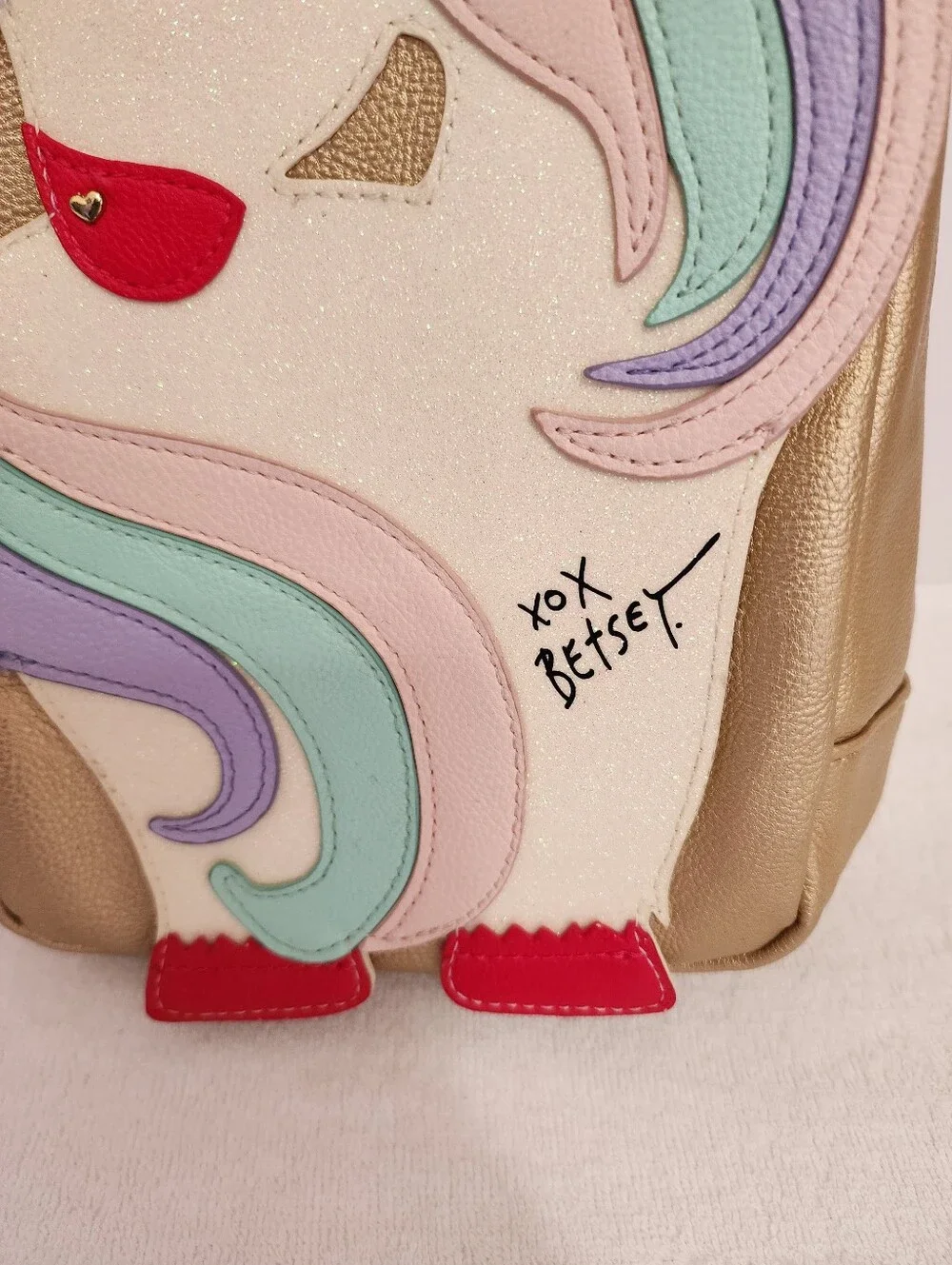 Betsey Johnson Unicorn Mini Backpack Gold Pink Rainbow Pastel Glitter Bag